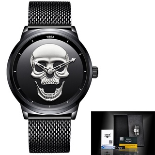 2018 Cool Punk 3D Skull Men Watch Brand LIGE Luxury Steel Gold Black Vintage Quartz Male