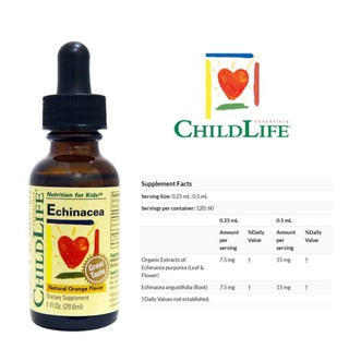 สินค้า Childlife, Essentials, Echinacea, Natural Orange Flavor, 1 fl oz (30 ml)