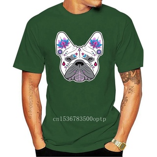 เสื้อยืดผ้าฝ้ายพิมพ์ลายขายดี เสื้อยืดผ้าฝ้าย พิมพ์ลาย French Bulldog Sugar Skull สําหรับผู้ชาย ส่งฟรี officia KJalgp12HB