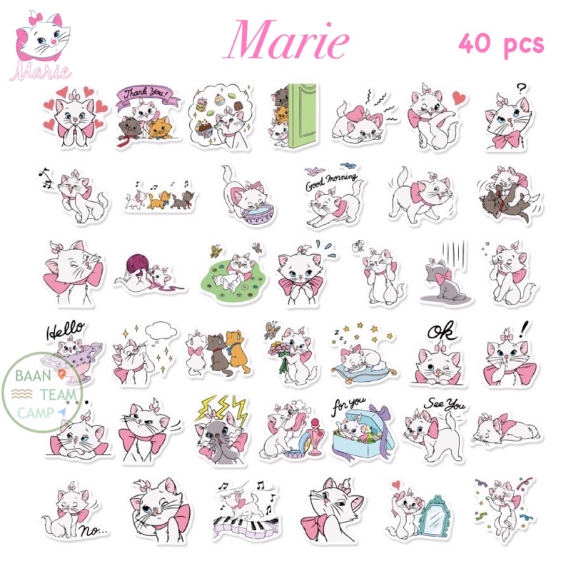 สติ๊กเกอร์-marie-155-มารี-40ชิ้น-น้องน่ารักมาก-แมว-มารี-แมวเหมียว-ดิสนี-disney-ดิสนีย์-maree-มาลี-cat-แมวมารี-มาลี-แมว