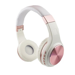 หูฟังแบบครอบหู บลูทูธ ไร้สาย OKER รุ่นSM-1601  Bluetooth Stereo Headset สีชมพูขาว