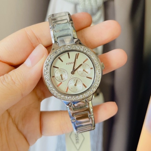 ผ่อน0-นาฬิกา-fossil-weslee-multifunction-two-tone-stainless-steel-watch-bq3703-สแตนเลสสีเงิน-หน้าปัดสีขาว-35-mm