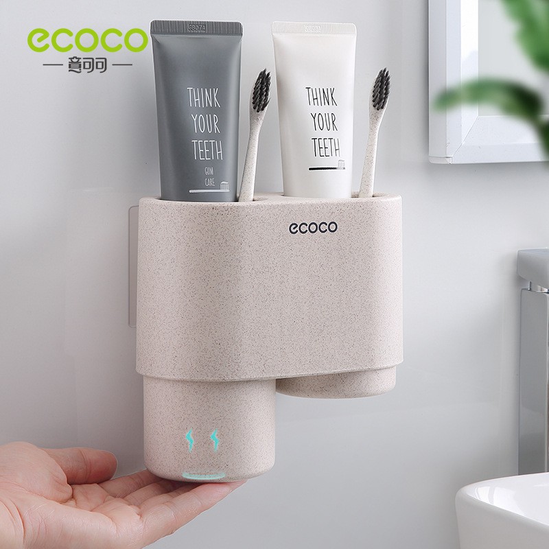 ecoco-ชุดที่เก็บแปรงสีฟันและยาสีฟัน-พร้อมแก้วน้ำ-ติดผนัง-2-สี-ชุด