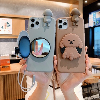 เคส Huawei Y7A Y6P Y9 Y9S Y7 Y6 Y6S P30 Nova 2i 3i 5T Nova2i Nova3i Nova5t Huaweiy9 Huaweiy7 Pro2019 Pro Prime 2019 2020 Teddy Dog Mirror Stand Strap Soft Case