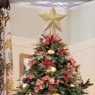 【AG】15cm Star Tree Topper Glitter Golden Powder Multi-colors Strong Bright Color Scene Layout Reusable Five-pointed Star Decoration Christmas Treetop Party Supplies