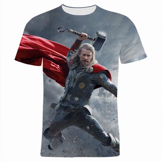 เสื้อยืดแขนสั้นลําลอง พิมพ์ลาย Thor 3 มิติ แฟชั่นฤดูร้อน สไตล์สตรีท สําหรับผู้ชาย และผู้หญิง