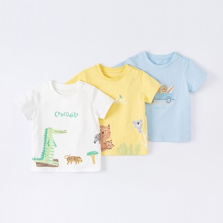 เสื้อยืดแขนสั้น พิมพ์ลายการ์ตูนน่ารัก แฟชั่นฤดูร้อน สําหรับเด็กผู้ชาย