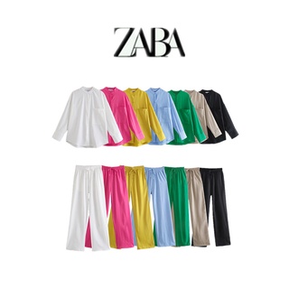 Zara เสื้อเบลาส์ ฤดูร้อน ตกแต่งกระเป๋า หลวม เสื้อเชิ้ต ผ้าเดรป ยืด เอวสูง เชือกรูด กางเกงขายาว4437087 2718587