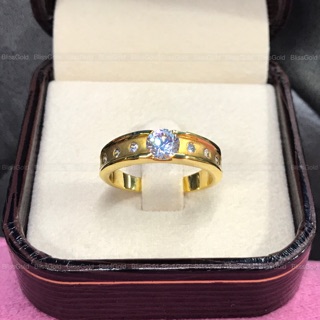 แหวนทองหุ้ม ประดับเพชร cz สวยวิ้งวับ งานเศษทองแท้ (ไซส์ 51)