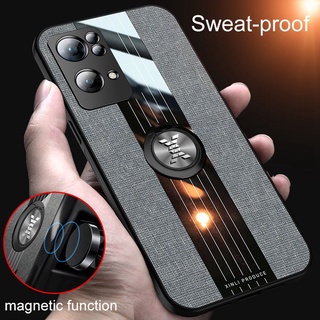 Fashion Woven Cloth Casing Oppo Reno 7 Pro 5G Soft TPU Cover Reno7 5G Magnetic Car Finger Ring Holder Back Case