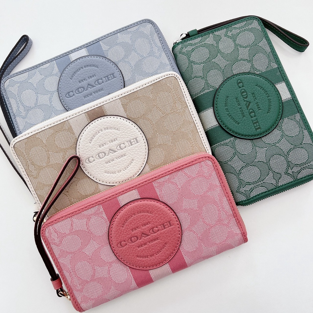 แท้-พร้อมส่ง-กระเป๋าสตางค์-coach-c9073-dempsey-large-phone-wallet-in-signature-jacquard-with-stripe-and-coach-patch