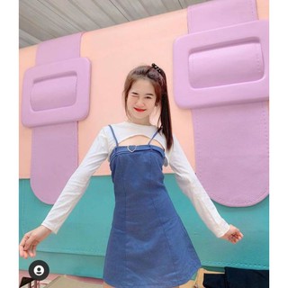 ชุดเซ็ทเสื้อครอป+สายเดี่ยวมี2สี ยีนส์/ชิโนริ