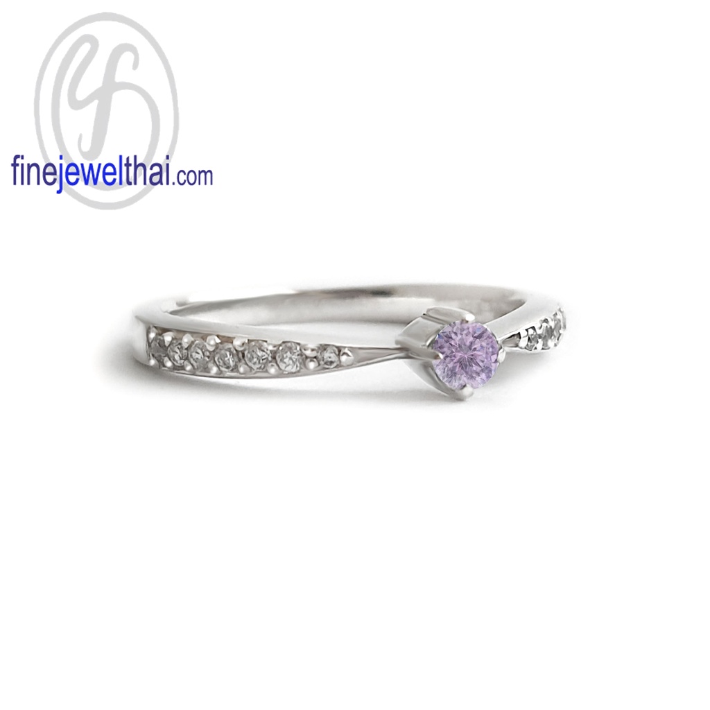 finejewelthai-แหวนอะเมทิสต์-อะเมทิสต์-แหวนเพชรcz-แหวนเงินแท้-พลอยประจำเดือนเกิด-amethyst-silver-ring-birthstone-r1378amt