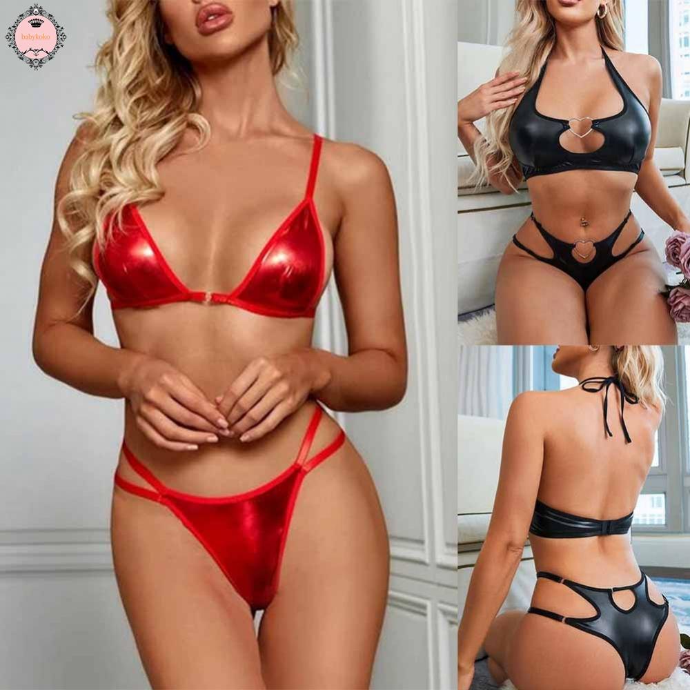 womens-patent-leather-bra-set-wet-look-thongs-g-string-briefs-lingerie-clubwear