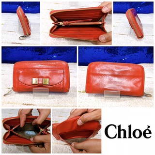 👝: CHLOE‘ Orange Leather Ribbon Long Wallet แท้💯%