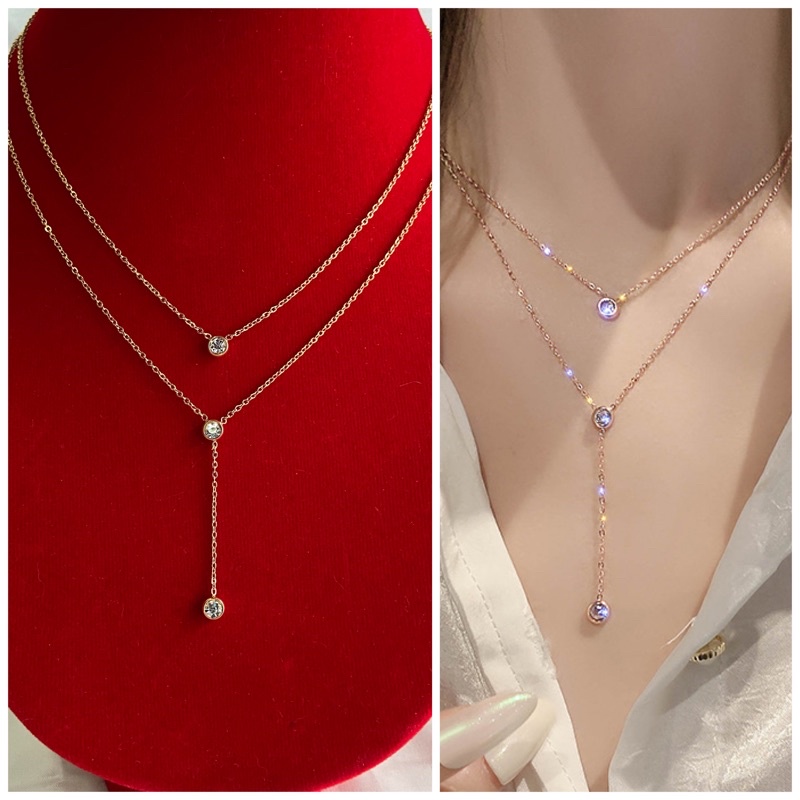 สร้อยจี้เพชร-110-สร้อยคอจี้เพชร-สร้องทองชุบ-18k-งานน่ารัก-ๆ-พร้อมส่ง