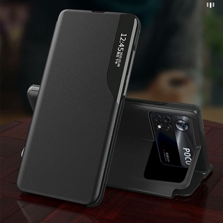 เคสโทรศัพท์มือถือหนัง แบบฝาพับกระจกใส สําหรับ Poco X4 Pro 5G M4 Pro M3 F3 X3 NFC For Xiaomi 11T 12 Redmi K40 Note 11