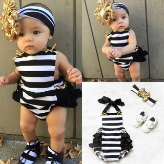 BABYGARDEN Newborn Baby Girl Stripe Ruffle Bodysuit Headband 2pcs Princess Sunsuit Jumpsuit Cute Casual Clothes