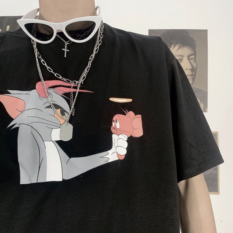 เสื้อยืดแขนสั้นลายการ์ตูนอนิเมชั่นไร้เดียงสา-ผู้ชายและผู้หญิงสามารถสวมใส่ได้