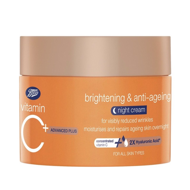 boots-vitamin-c-บู๊ทส์-วิตามิน-ซี-แอดวานซ์-พลัส-ไบร์ทเทนนิ่ง-แอนด์-แอนตี้-เอจจิ้ง-ไนท์-ครีม-เดย์-ครีม-18มล-50มล
