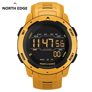 NORTH EDGE Mars นาฬิกาผู้ชายแบบดิจิตอลนาฬิกากีฬา Dual Time Pedometer นาฬิกาปลุกกันน้ำ 50M