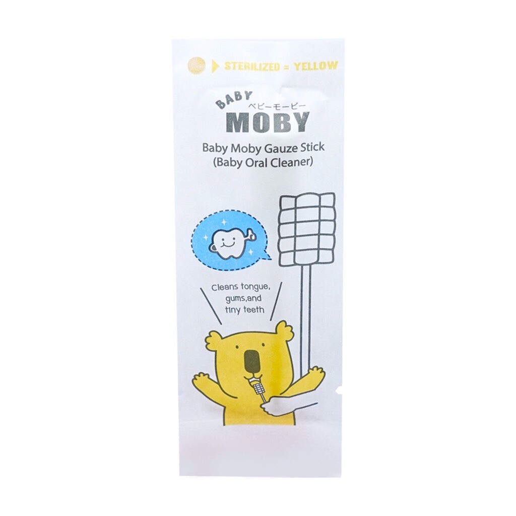 moby-ผ้าก๊อซเช็ดฟัน-เช็ดลิ้นเด็ก-สเตอไรท์-แบบแท่ง-แพคในซองแยก-สะอาดมาก-หยิบใช้สะดวก-1ชุดมี-32ห่อ-แท่ง-babymoby