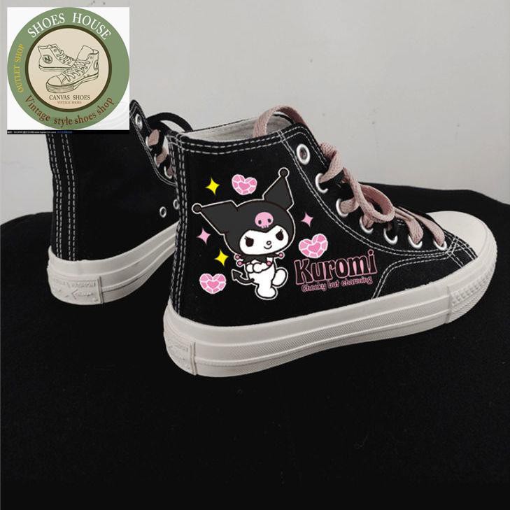 ภาพหน้าปกสินค้าins ระบายอากาศราคา Sweet cool Kuromi high-top hand-painted canvas shoes girl student gift spring jk new 2021 ca จากร้าน c0ul5nu0dd บน Shopee