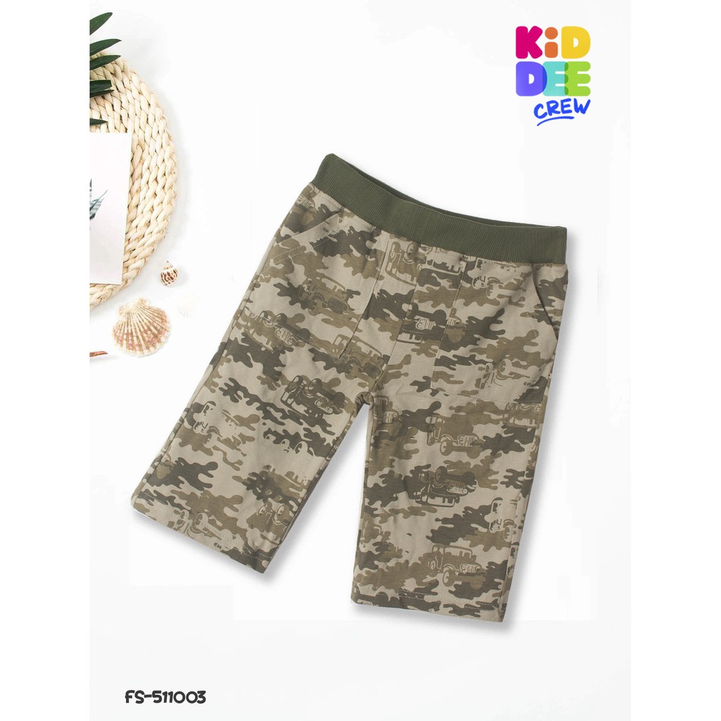 ภาพหน้าปกสินค้าKiddeeCrew กางเกงขาสั้นลายทหารสีเขียว Green military shorts  เหมาะสำหรับอายุ 1-10 ปี