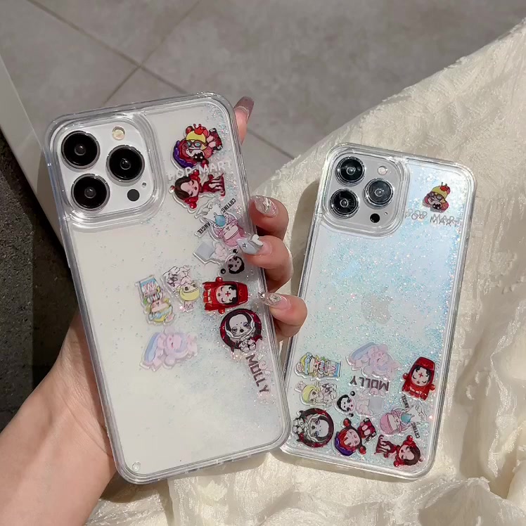 เคสโทรศัพท์มือถือ-กันกระแทก-ลายการ์ตูนตุ๊กตา-มีทรายไหล-สีชมพู-สําหรับ-apple-8p-x-xr-xs-max-11pro-12pro-max-13pm-14-series