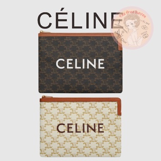 Shopee ราคาต่ำสุด 🔥ของแท้ 100% 🎁Celine Brand New Small TRIOMPHE Leatherette and Sheepskin Clutch