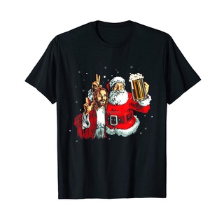 เสื้อยืด พิมพ์ลายซานต้า และพระเยซู เหมาะกับเทศกาลคริสต์มาส สําหรับผู้ชาย เสื้อยืด
