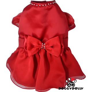 Pet clothes -Doggydolly  แฟชั่นสัตว์เลี้ยง หมาแมว  ชุดกระโปรง ราตรีสีแดง ขนาดไซส์ 1-9 โล -  D443