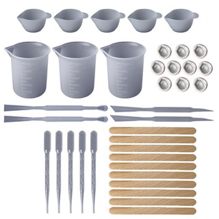 ♔AUTU 1 Set DIY Epoxy Resin Tools Measure Cups Cup Mix Stick Wooden Sticks Dropper