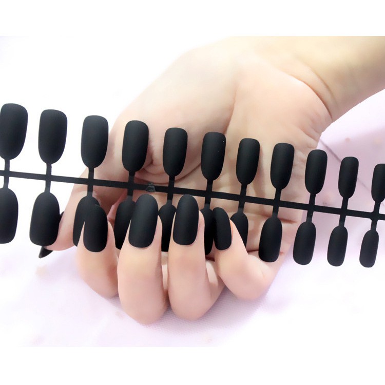 24pcs-with-glue-fake-nails-long-round-head-matte-scrub-press-on-nails-fake-nail-patches-flase-nails