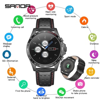 SANDA Leather Smart Watch CK23 IP67 Waterproof Heart Rate Monitor Blood Pressure Men Women Smartwatch For IOS Android Ph