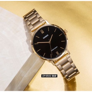นาฬิกา Casio รุ่น LTP-VT01G-1B นาฬิกาสำหรับผู้หญิง สายแสตนเลส สีทอง หน้าปัดดำ -ของแท้ 100% รับประกันสินค้า 1 ปีเต็ม