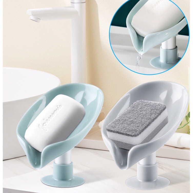 dema-พร้อมส่ง-ที่ใส่สบู่-ที่วางสบู่ทรงใบไม้-กล่องใส่สบู่-ใส่ฟองน้ำ-ที่วางสุญญากาศ-ไม่ต้องเจาะผนัง-มีที่ระบายน้ำ