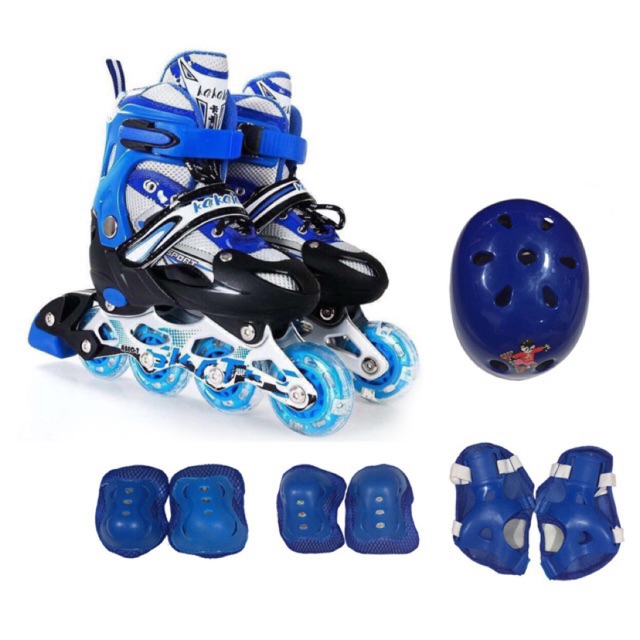 ราคาและรีวิวรองเท้าสเก็ต รองเท้าโรลเลอร์สเก็ต Skate Size M-35-38 สีน้ำเงิน พร้อมชุดป้องกัน 1ชุด PU