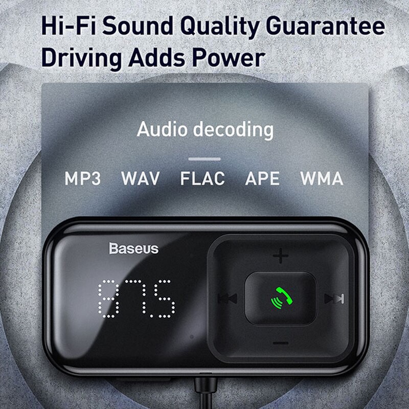 Baseus T Typed S16 อุปกรณ์รับสัญญาณบลูทูธในรถยนต์ FM Transmitter Aux
