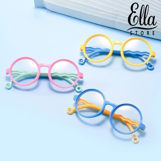 Ellastore123 แว่นตา ทรงกลม ป้องกันแสงสีฟ้า คุณภาพสูง สําหรับเด็กผู้ชาย