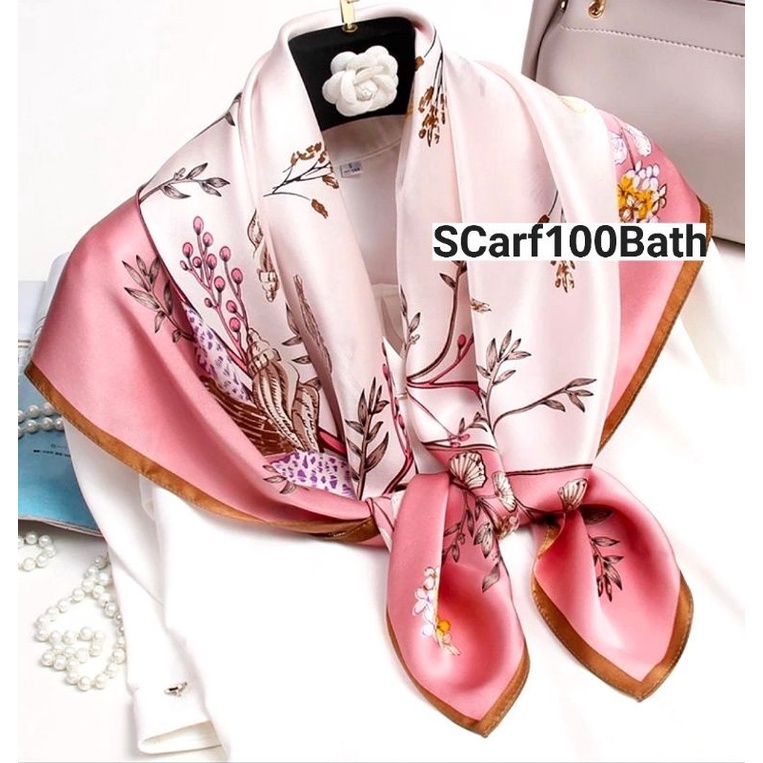 ภาพหน้าปกสินค้าผ้าคลุมไหล่ซาติน  (ขนาด 90*90)  พร้อมส่งที่ไทย จากร้าน scarf100bath บน Shopee