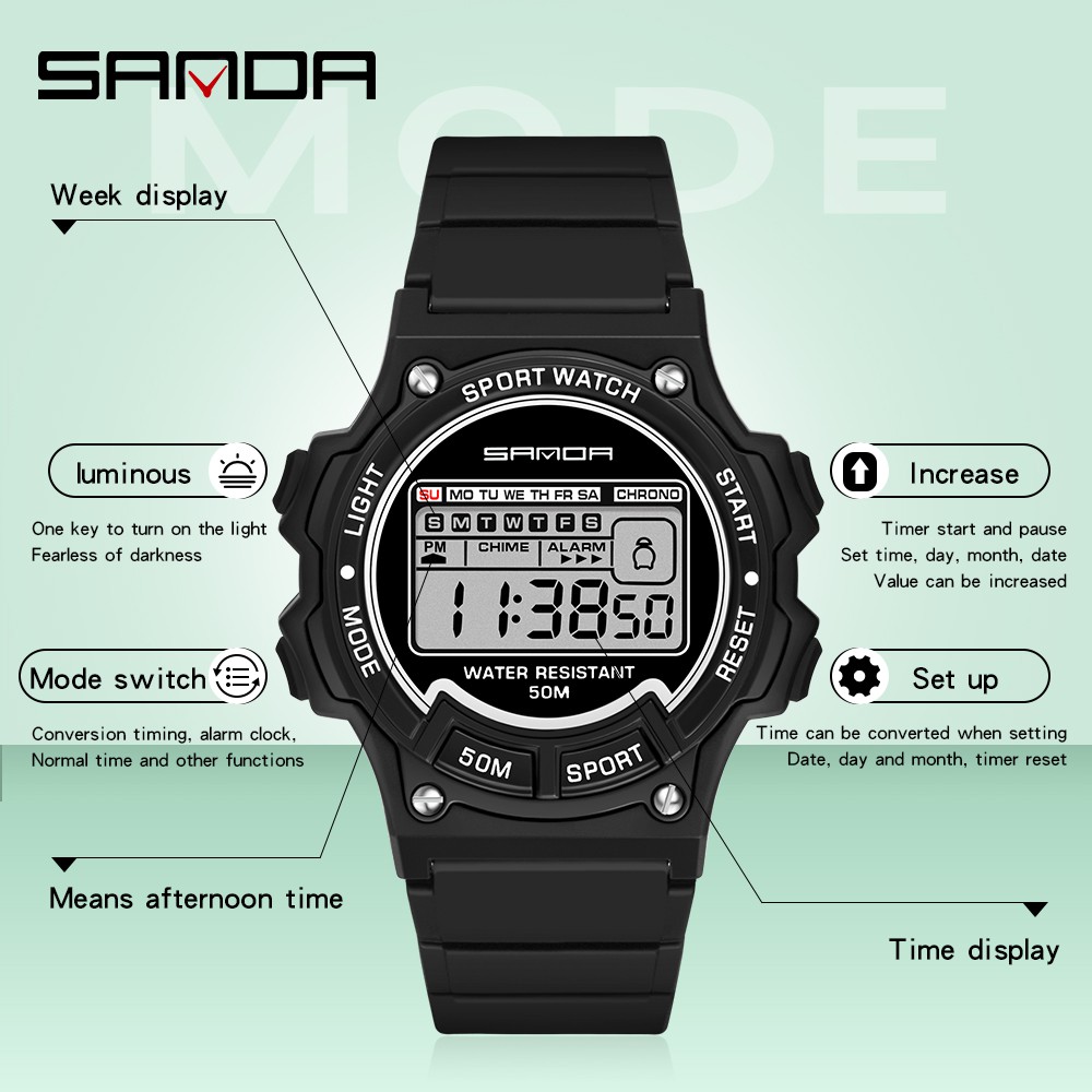sanda-นาฬิกาข้อมือดิจิทัล-ลําลอง-หน้าจอ-led-กันน้ํา-แฟชั่นสปอร์ต-สําหรับสตรี