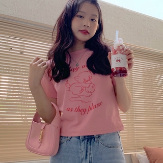 เสื้อครอปท็อป แขนสั้น พิมพ์ลาย เข้ากับทุกการแต่งกาย สไตล์เกาหลี ฤดูร้อน สําหรับผู้หญิง