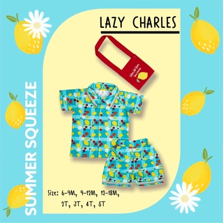 21August.Baby Summer Squeeze Lazy Charles ชุดเซ็ตเด็ก ชุดเด็ก ผ้าเครปซาติน สีฟ้า