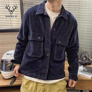 สินค้า HANLU ผู้ชายแฟชั่นฤดูใบไม้ร่วงเสื้อโค้ทสไตล์เกาหลีใหม่ผ้าลูกฟูกอบอุ่นหลวม Tooling วินเทจผู้ชายแจ็คเก็ต