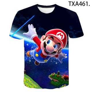 เสื้อยืดแขนสั้นลําลอง พิมพ์ลายการ์ตูนอนิเมะ Mario 3 มิติ แฟชั่นฤดูร้อน สําหรับเด็กผู้ชาย และเด็กผู้หญิง