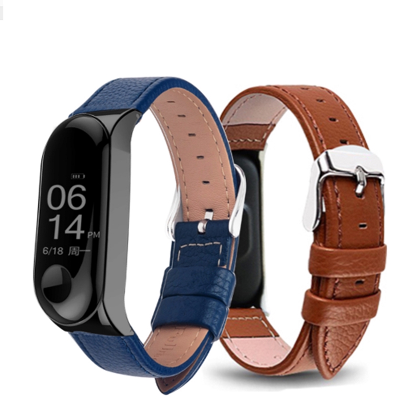 สายนาฬิกาข้อมือสำหรับ-xiaomi-mi-band-3-สายหนังสีดำ