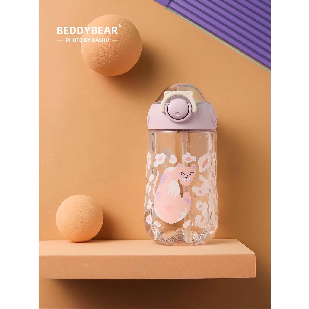 beddybear-กระติกน้ำ-สีใส-สำหรับเด็ก-แบรนด์เกาหลี-ฝาล็อคหลอดดูด-รุ่น-bb003ct-011-ความจุ-400-ml