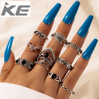 Ring Vintage Hollow Black Diamond Flower Leaf Ring 9 Piece Decorations for girls for women lo