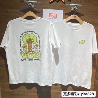 ผ้าฝ้าย 100%ใหม่ Vans เสื้อยืดลําลอง แขนสั้น ผ้าฝ้าย พิมพ์ลายต้นไม้ ทรงหลวม สําหรับผู้ชาย และผู้หญิงS-3XL